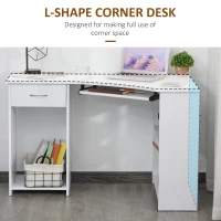 HOMCOM L-Shaped Corner Computer Desk w/ 2 Shelves Wide Worktop Keyboard Tray Drawer & CPU Stand Home Office Study Bedroom Furniture White(m-4)