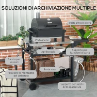 Outsunny Carrello Barbecue con Tavolino Pieghevole in Acciaio Inox, 2 Ruote e Accessori, 125x65x84 cm, Nero(m-6)