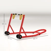 HOMCOM Caballete Elevador Universal tipo Soporte Delantero de Moto Portátil y Móvil de Acero con Ruedas para Reparar y Aparcar Color Rojo 80x50x40 cm(m-3)