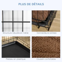 PawHut Cage de transport pliante pour chien poignée, plateau amovible, coussin fourni 74,5L x 46l x 53H cm noir(m-4)