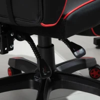 HOMCOM Fauteuil gamer, chaise gaming, siège de bureau réglable, avec repose-pieds et coussin, pivotant inclinable revêtement synthétique noir rouge(m-9)