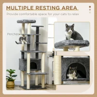 PawHut 184cm Cat Tree for Indoor Cats, Modern Cat Tower with Cat Bed, Perches, Scratching Posts, Cat House - Grey(m-4)