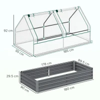 Outsunny Metal Planter Box with Cover, Raised Garden Bed with Greenhouse, for Herbs and Vegetables, White and Dark Grey(m-3)
