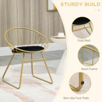 HOMCOM Modern Dining Chairs Set of 2, Metal Wire Kitchen Chair with Velvet-feel Cushion, Round Back and Steel Frame for Living Room, Bedroom, Gold(m-6)