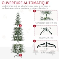 HOMCOM Sapin arbre de Noël artificiel 225 cm 880 branches enneigées+ support pied pliable vert(m-6)