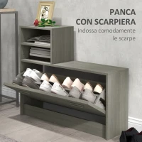 HOMCOM Set Mobili da Ingresso con Appendiabiti, Specchio, Panca con Scaffale e Scarpiera per 8 Paia di Scarpe, Grigio(m-6)