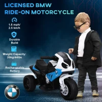HOMCOM Electric Motorbike for Kids Ride on BMW Motorbike W/Headlights and Music, 6V, Blue(m-5)