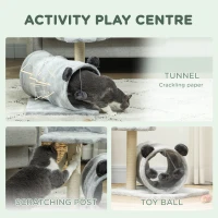 PawHut 47cm Small Cat Tree w/ Scratching Post, Bed, Cat Tunnel, Toy Ball, Grey(m-4)