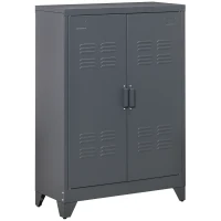HOMCOM Armario Metálico con Doble Puerta y 2 Baldas Ajustables Mueble Multiusos para Oficina Salón Dormitorio 75x33x110cm Gris(m-10)