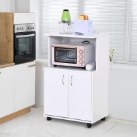 HOMCOM Rolling Kitchen Trolley Microwave Cart 2-Door Cabinet Storage Shelves w/ Wheels White(m-10)