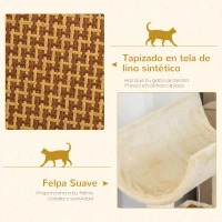 PawHut Árbol Rascador para Gatos 60x30x76 cm con Cama de Lino Postes Rascadores de Sisal Natural Plataforma Tipo Túnel Rampa y Juguetes Colgantes Beige y Marrón(m-5)