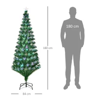 HOMCOM Albero di Natale 180cm con 230 Luci a LED e Fibre Ottiche Colorate, 230 Rami in PVC Ignifughi e Base in Metallo(m-3)