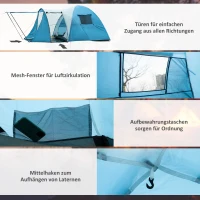 Outsunny Campingzelt für 3 Personen, inkl. Tragtasche, herausnehmbare Trennwand, Wasserdicht, Blau(m-5)