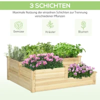 Outsunny Hochbeet mit 3 Pflanzkästen, 3-stufiges Design, offenere Boden, 108 cm x 88 cm x 36 cm, Natur(m-4)