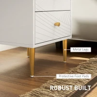 HOMCOM Elegant Two-Drawer Bedside Table - White/Gold-Tone(m-6)