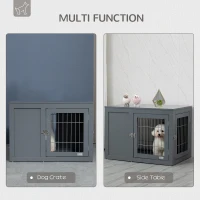 PawHut Furniture Style Dog Crate for Small and Medium Dogs, End Table Pet Cage with Two Lockable Doors - Grey(m-4)