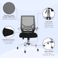 Vinsetto Sedia da Ufficio Ergonomica ad Altezza Regolabile, in Tessuto Effetto Lino, 62.5x55x94-104 cm, Bianco e Nero(m-9)