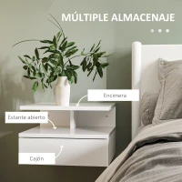 HOMCOM Juego de 2 Mesitas de Noche Colgantes con 1 Cajón y Estante Abierto para Dormitorio 35x32x22,5 cm Blanco(m-5)