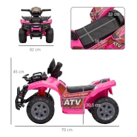 HOMCOM Quad Eléctrico Infantil para +18 Meses Vehículo Eléctrico a Batería 6V  con Velocidad de 2 km/h 70x42x45 cm Rosa(m-3)
