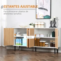HOMCOM Aparador de Cocina con 4 Puertas Estantes Ajustables y Patas Metálicas Mueble Auxiliar Moderno para Salón Comedor 147,2x40,5x76,2 cm Natural y Blanco(m-6)