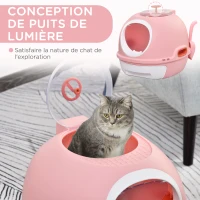 PawHut Bac à litière pour chat maison de toilette portable pour chat tiroir à litière coulissant porte battante lucarne + pelle fournis dim. 47L x 55l x 44H cm rose(m-5)