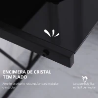 HOMCOM Escritorio Mesa de Ordenador 80x50x75 cm con Encimera de Vidrio Templado y Patas de Metal Carga 80 kg Estilo Moderno para Oficina Estudio Dormitorio Negro(m-5)