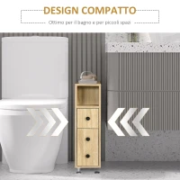 Kleankin Armadietto da Bagno a Colonna, Mobile Bagno con 4 Ruote, 1 Cassetto 1 Armadietto con Anta 2 Armadietti Aperti, Color Rovere, 18x30x68.5 cm(m-6)