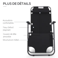 Outsunny Lot de 2 Chaises Longue inclinable transat Bain de Soleil fauteuil relax jardin 2 en 1 Pliant têtière Amovible(m-5)