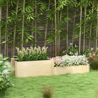 Outsunny Jardinière potager de jardin bac à fleurs en bois avec fond ouvert bois de sapin dim. 222L x 63L x 48Hcm bois naturel(m-2)