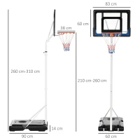 SPORTNOW 2.6-3.1m Adjustable Basketball Hoop and Basketball Stand w/ Backboard and Weighted Base, Portable on Wheels, White(m-3)