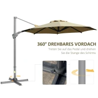 Outsunny Ampelschirm Ø298 cm, Sonnenschirm, verstellbarer Winkel, inkl. Kurbel, 360 Grad drehbar, Khaki(m-6)