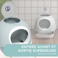 PawHut Bac à litière pour chat maison de toilette portable pour chat tiroir à litière coulissant porte battante lucarne + pelle fournis dim. 47L x 55l x 44H cm bleu(m-7)