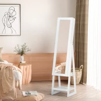 HOMCOM Jewellery Cabinet, Standing Mirror with LED Lights, Full-Length Mirror with Storage Drawers, Hooks and Shelves, Make-Up Armoire, Jewellery Organiser for Bedroom, White(m-2)