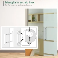 HOMCOM Porta Scorrevole Interna in Vetro Smerigliato e Satinato con Binario B2 e Maniglia per Bagno Cucina Studio Vetro 205x 77,5x 0,8cm(m-5)