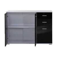 HOMCOM Armoire de rangement commode chambre/salon 2 tiroirs coulissants + 3 placards 106L x 35l x 76H cm MDF noir blanc(m-5)