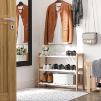 HOMCOM Etagère à Chaussures, étagère de Rangement, Meuble Chaussures 3 Niveaux Bambou MDF Blanc(m-2)