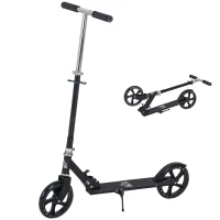 HOMCOM Patinete Plegable para Niños de 7-14 Años Scooter Infantil Manillar Ajustable en Altura de 4 Niveles con Freno 88x37x75-100 cm Negro(m-10)