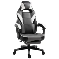 Vinsetto Ergonomischer Bürostuhl, Gaming Stuhl, Drehstuhl mit Lendenkissen und Fußstütze, Kunstleder, Grau, Weiß, Schwarz, 68 x 70 x 120-127 cm(m-1)