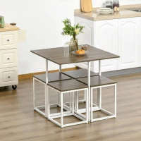 HOMCOM Modern 5-Piece Dining Table Set Metal Frame Square Kitchen Table with 4 Chairs for Dining Room, Walnut(m-6)