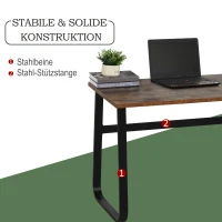 HOMCOM Schreibtisch, Computertisch, PC Tisch, Bürotisch,Industrie-Design, Spanplatte, Stahl, Braun 115 x 58 x 74,5 cm(m-4)