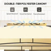 Outsunny 8' x 5' Grill Gazebo, Double Tiered BBQ Gazebo Shelter Canopy with LED Lights, 2 Side Shelves, Hooks, Beige(m-4)