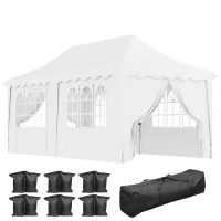 Outsunny 3 x 6m Pop Up Gazebo with Sides, UPF50+ Height Adjustable Marquee Party Tent, Wedding Canopy, Instant Event Shelter with Carry Bag and Sand Bags for Garden, White(m-10)
