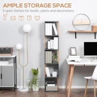 HOMCOM Modern 5-Tier Bookshelf, Freestanding Bookcase Storage Shelving for Living Room Home Office Study, Brown and Dark Grey(m-5)