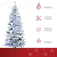 HOMCOM Albero di Natale 210 cm con Luci Incorporate, Albero di Natale Artificiale Innevato con 250 Luci LED Colorate, 829 Rami e Base Pieghevole, Verde(m-8)