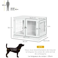 PawHut Cage pour chien animaux 2 en 1 table d'appoint meuble cage chien intérieur avec 2 portes verrouillables - dim. 76L x 54.5l x 56H cm - Métal et MDF(m-3)