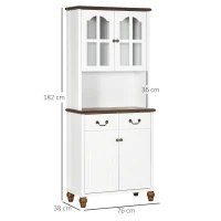 HOMCOM Küchenschrank, Buffet, 2 Schubladen, 2 Schrankfächer, klassisches Design, Weiß+Dunkelbraun, 76 x 38 x 182 cm(m-3)