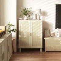 HOMCOM Armario de Salón con 2 Puertas de Rejilla y Estantes Ajustables Aparador de Estilo Cannage 73x41x102 cm Natural(m-3)