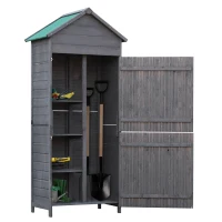 Outsunny Wooden Outdoor Storage Shed, Compact Utility Outdoor Tool Shed with Lockable Double Doors and Shelves, Dark Grey(m-1)