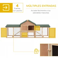 PawHut Conejera de Exterior Grande Jaula de Madera para 2-4 Conejos con Techo Asfáltico Recinto de Alambre Bandeja Extraíble y Rampas 210x45,5x84,5 cm Natural y Verde(m-4)