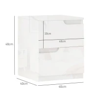 HOMCOM Comodino Moderno in Legno con 2 Cassetti e Design Lucido, 40x40x48 cm, Bianco(m-3)